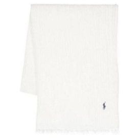 Ralph Lauren Sciarpa con frange e ricamo logo Pony Bianco