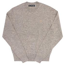 Acne Knit Greige Melange Face Logo Patch Knit White