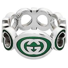 Gucci Interlocking Enamel Silver Ring Silvery