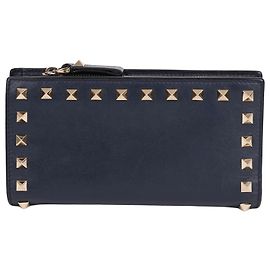 Valentino Rockstud Navy Women's Long Wallet Blue