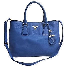 Prada Bolsa Tote e Bolsa de Ombro Vitello Daino Azul Azul