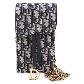 Dior Mini bolsa transversal Oblique Saddle Gold Chain Azul