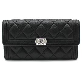 Chanel Black Caviar Silver Boy Long Wallet Black