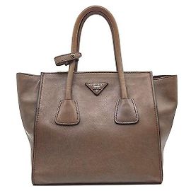 Prada Borsa Tote e Borsa a Spalla in pelle di vitello Glace Marrone