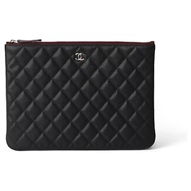 Chanel Pochette Caviar Silver New Noir