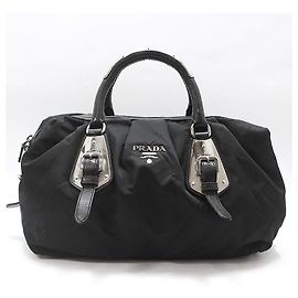 Prada Fabric Pocono Nylon Tote Bag Black Black