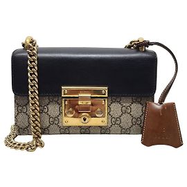 Gucci GG Supreme Padlock Small Leather Chain Bag Black