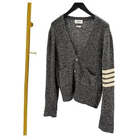 Thom Browne Mohair-Tweed-Cardigan mit diagonalem Armband Grau Braun
