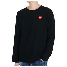 Comme Des Garcons Rundhals-Strickpullover mit rotem Patch für Herren (Schwarz) BLACK Schwarz