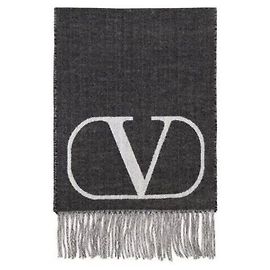 Valentino Cachecol de lã e cashmere com logo Marrom