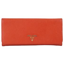 Prada Cartera larga Saffiano dorada naranja para mujer Naranja