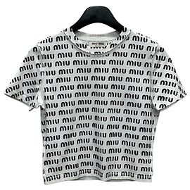 Miu Miu Camiseta de algodão estampada Prata