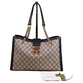 Gucci Canvas Padlock Medium Chain Bag Black
