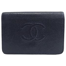Chanel Navy Caviar CC Logo Three-Fold Compact Wallet Series Blue
