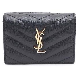 Saint Laurent Compact Card Holder with Monogram in Gold Black