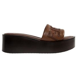 Fendi Leather Flatform Slides Brown