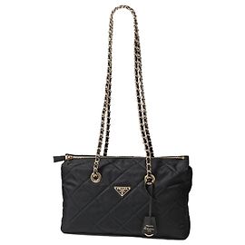 Prada Sac cabas en nylon avec chaîne Réedition Noir