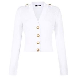 Balmain Cardigan mit Zopfmuster Weiß