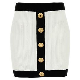 Balmain Button Knit Skirt White