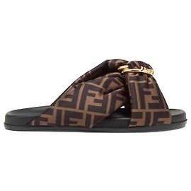 Fendi FF Satin Sandalen Schwarz Schwarz