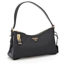Prada Emre Large Nylon and Leather Shoulder Bag with Lock ODO Black