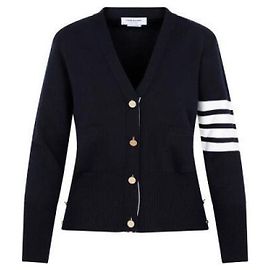 Thom Browne Woll-Cardigan mit V-Ausschnitt und Milano-Stich Blau