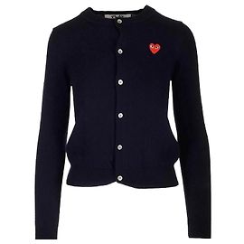 Comme Des Garcons Cardigan de lã com patch de coração vermelho (AX Azul