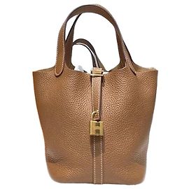 Hermès Bolsa Tote Picotin com Estampa de Metal Dourado Multicor
