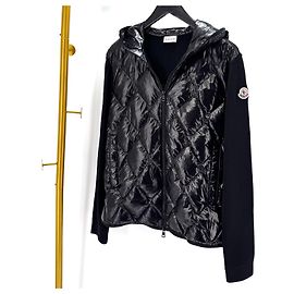 Moncler Wool Knit Hooded Padded Jacket Black Black