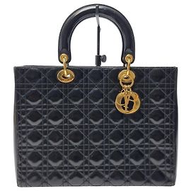Dior Lady Black Patent Cannage Tote Bag Gold Hardware (Excellent, Large) Black