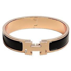 Hermès Bracciale stretto con chiusura a T in oro rosa e nero Nero