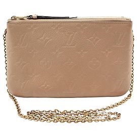 Louis Vuitton Pochette Double Zip Chain Crossbody Bag Monogram Empreinte Marron