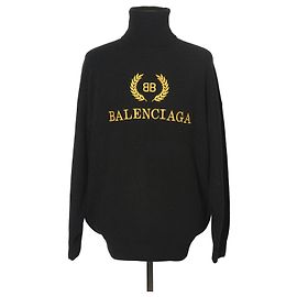 Balenciaga Pull à col roulé en cachemire avec logo brodé Noir