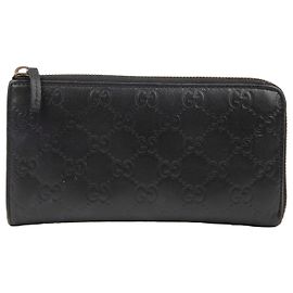 Gucci Carteira longa com zíper em couro Shima preto Preto