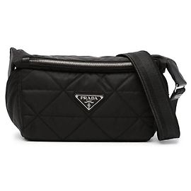 Bolsa Bike de Nylon Matelassê Prada com Patch de Logotipo Triangle Preto