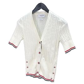 Thom Browne Kurzärmeliger Zopfstrick-Cardigan weiß Weiß