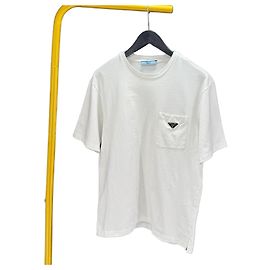 Prada Kurzarm-T-Shirt mit Tasche und Triangle-Logo Weiß Weiß