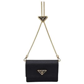 Prada Saffiano Chain Card Case Black Black