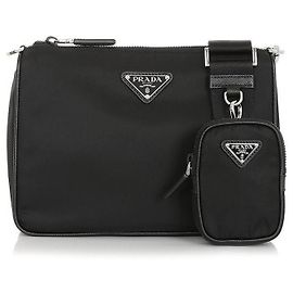 Prada Triangle Logo Tessuto Schultertasche Schwarz