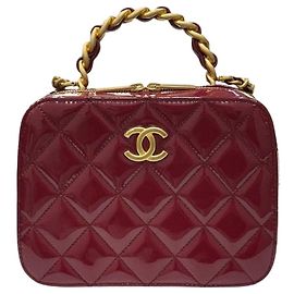 Chanel Cosmetic Patent Top Handle Interior Chip Version Black