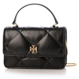 Tory Burch Mini Top Handle Chain Wallet Kira Diamond Quilt Negro