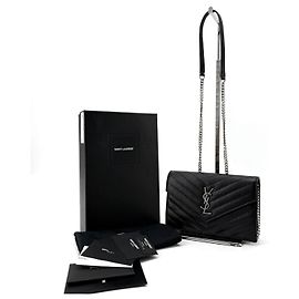 Saint Laurent Bolsa Crossbody WOC Monogram Envelope com Corrente Preto