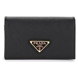 Prada Card Wallet Saffiano Triangle Logo Black Black