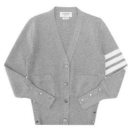 Thom Browne Stripe Milano Strick-Cardigan aus Merinowolle für Damen Silber
