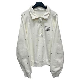 Miu Miu Sweatshirt mit Logo-Print und Strasssteinen Silber