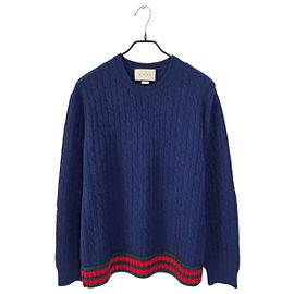 Gucci Web Strickjacke aus Kaschmir mit Zopfmuster Blau