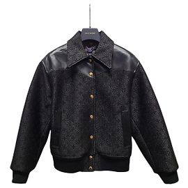 Louis Vuitton Black Glitter Monogram Bomber Jacket Black