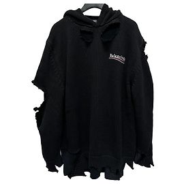 Balenciaga Distressed Strick-Hoodie Political Campaign Silber
