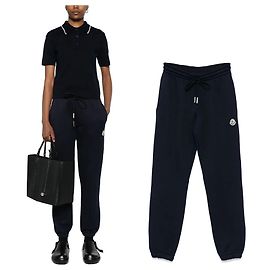 Moncler Pantalones de chándal de algodón con logo Negro