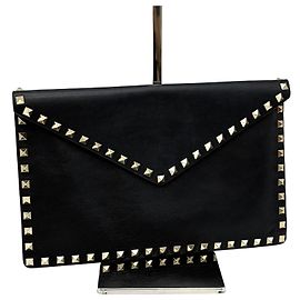 Valentino Rockstud Envelope Flap Clutch Bag Black Black